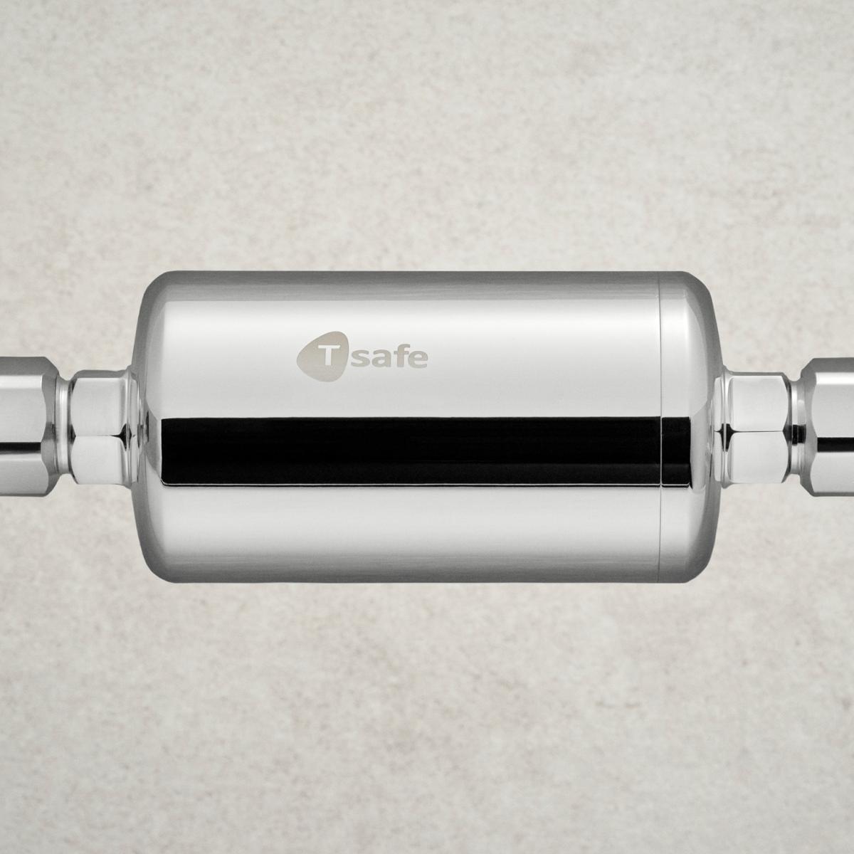 Close-up view of Chrome In-Line Filter installed horizontally on a light background.