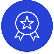 icon representing a badge in a blue circle