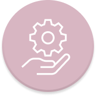 icon representing a hand with gear in a light pink circle