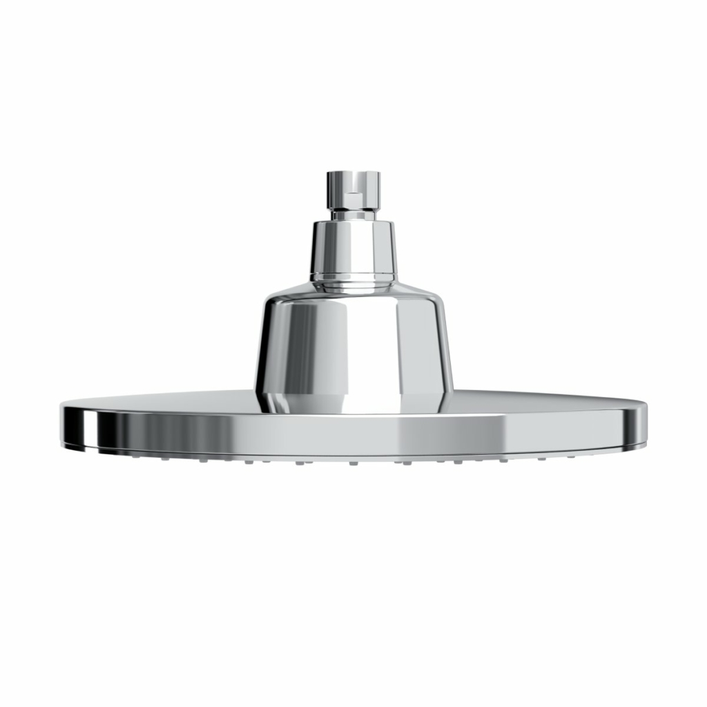A T-safe Aegis Overhead Shower Filter seen from a low angle on a white background.