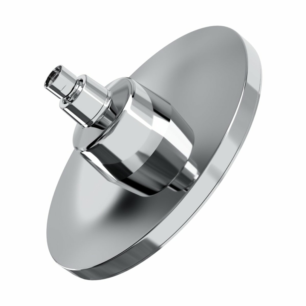 A T-safe Aegis Overhead Shower Filter seen from the back, on a white background.